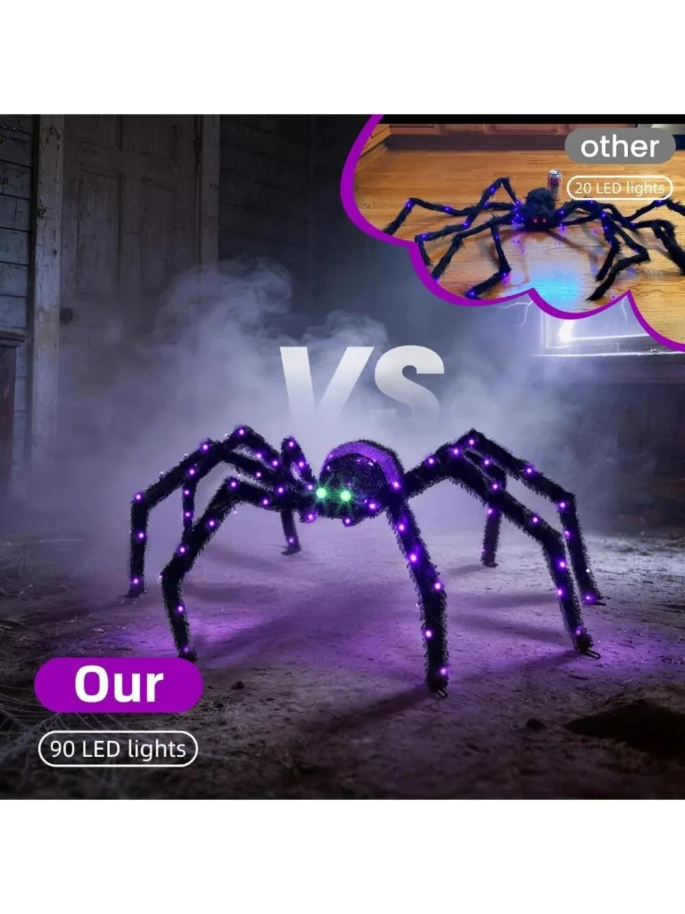 Giant 4.2FT Lighted Spider Halloween Decoration - Waterproof Outdoor Decor with
